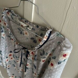 Size L - Lauren Conrad • Floral Sheer Blouse with Polka Dots